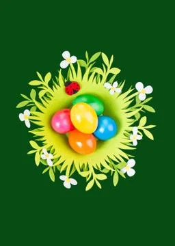 Easter basket with eggs Stock Photos