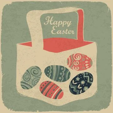 Easter basket with eggs. retro style easter background. イラスト素材