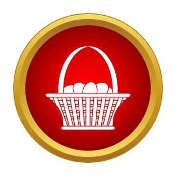 Easter basket with eggs in round red icon Stock Illustration