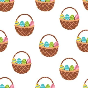 Easter basket with eggs seamless pattern. Springtime background Illustrazione stock