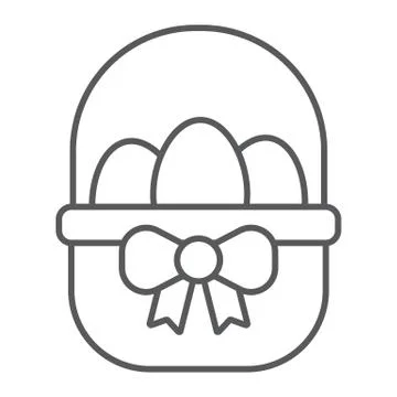 Easter basket with eggs thin line icon, easter and holiday, eggs in basket sign Stock Illustration