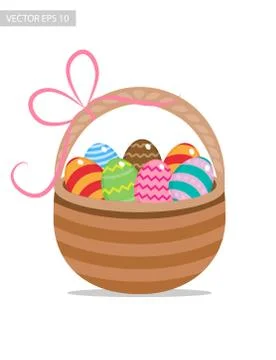 Easter basket with eggs, vector illustration. Stock Illustration