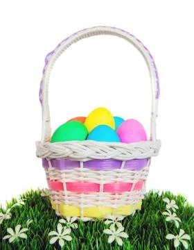 Easter Basket of Eggs on White Stock Photos