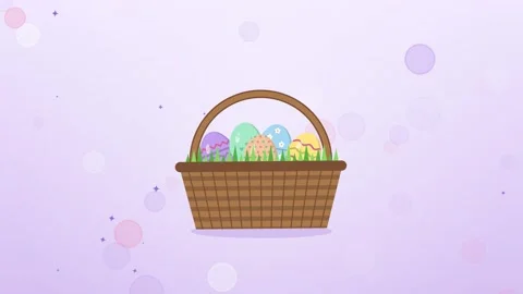 Easter basket full of decorated eggs rocking gently with bokeh and sparkles Stock-Footage 348618637