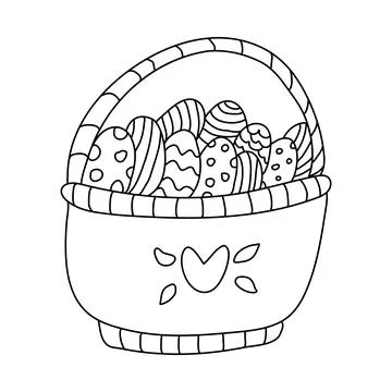 Easter basket full of eggs vector doodle illustration Stock Illustration