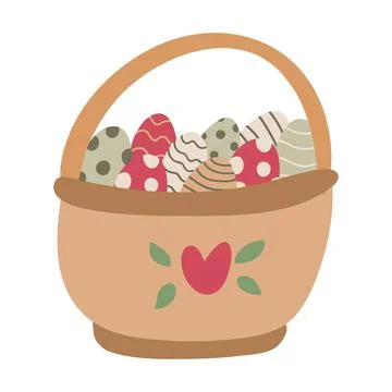 Easter basket full of eggs vector illustration isolated on white. Stock Illustration