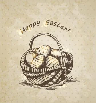 Easter basket with golden eggs Stock Illustration