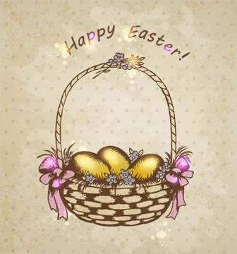 Easter basket with golden eggs Stock Illustration