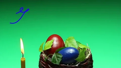 Easter basket. Gradual appearance of the handwritten inscription  "Happy Easter" 動画素材 73774080