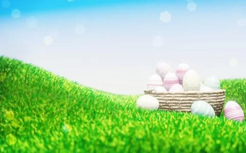 Easter Basket On Grass 01 Stockillustratie