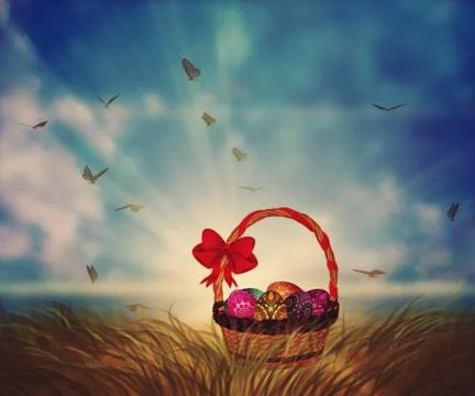Easter Basket on Grass Illustrazione stock