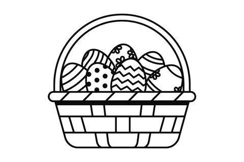 Easter basket holding patterned eggs for coloring pages and cards Stock Illustration