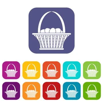 Easter basket icons set flat Stock Illustration
