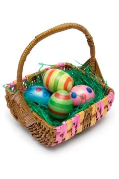 Easter Basket Isolated on a White Background Photos