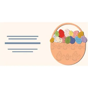 Easter basket with painted eggs text frame card. Stock Illustration