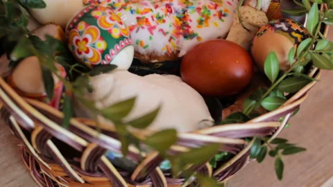 Easter basket with Paska and  eggs Stock Footage 105822631