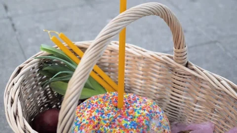 Easter basket with products for blessing Stock Footage 274842906