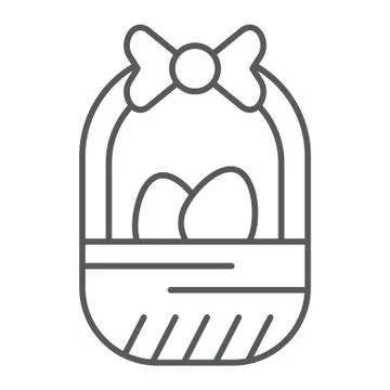Easter basket thin line icon, easter and decoration, basket with eggs sign Stock Illustration