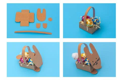 Easter basket treat box, tutorial, instruction Foto stock