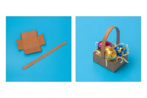 Easter basket treat box, tutorial, instruction Stock Photos