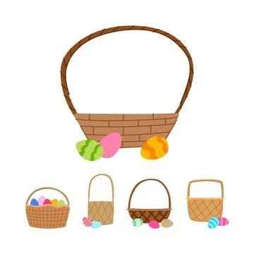 Easter baskets and colorful eggs vector collection Stock Illustration
