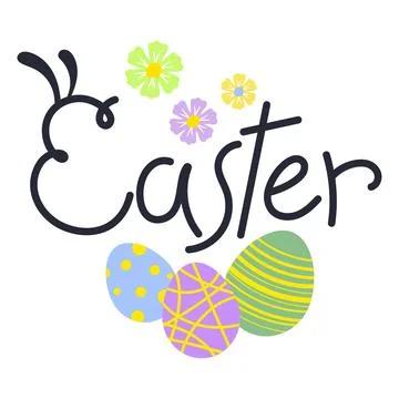 Easter beautiful design with flowers and decorated eggs Stock Illustration