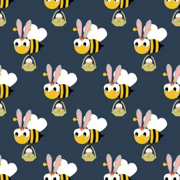 Easter bee seamless pattern Stock Illustration