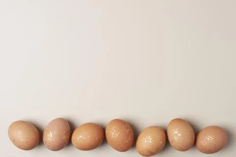 Easter beige eggs on pastel background. Flat lay, copy space. beautiful Stock Photos
