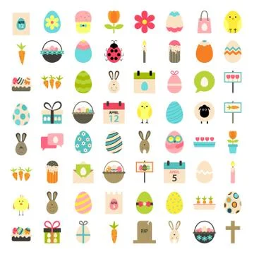 Easter big flat styled icons set over white Illustrazione stock