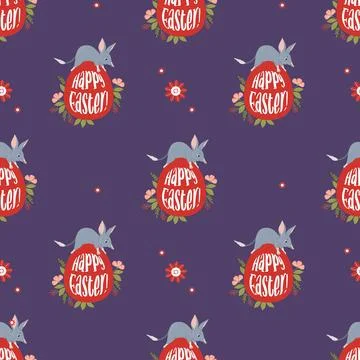 Easter bilby. Seamless pattern with small Australian animal on large egg wi.. Stock Illustration