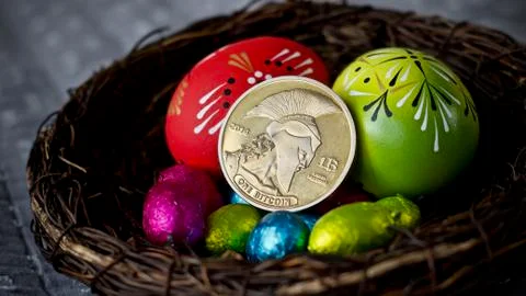 Easter Bitcoin coin Stock Photos