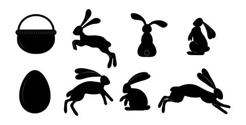 Easter black shadow rabbits vector set. Organic hand drawn rabbit. Painted Ea Stockillustratie