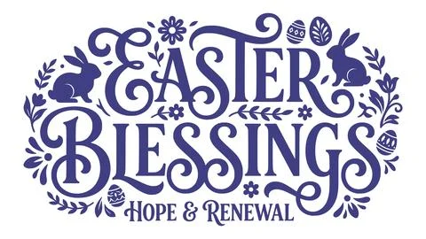 Easter Blessings Typography with Bunny and Floral Elements for Easter Campa.. Stock Illustration