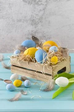 Easter blue and white eggs Stock Photos