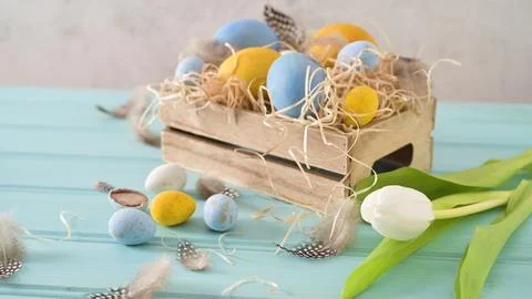 Easter blue and white eggs Stock Photos
