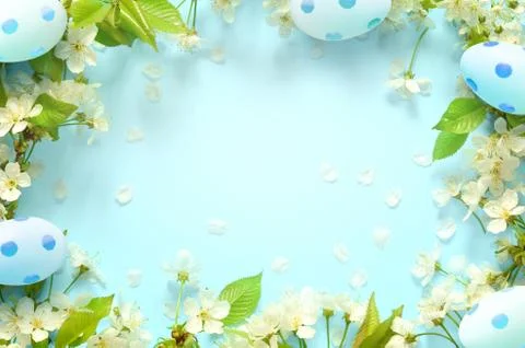 Easter blue background, with eggs Spring concept. Easter Stock-Fotos