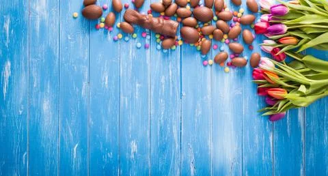Easter blue background Stock Photos