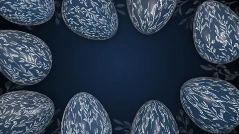 Easter blue eggs with painted patterns. Animated holiday spring background. Stock Footage 236725782