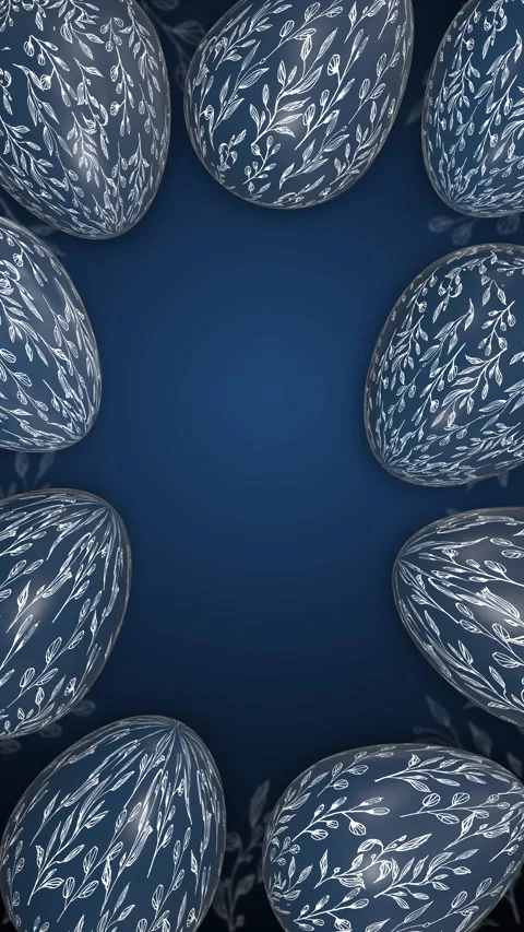 Easter blue eggs with painted patterns. Animated holiday spring background. Stock Footage 268832068