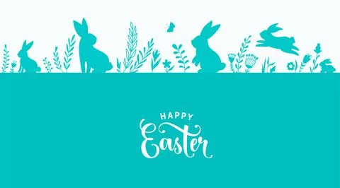 Easter border design vector illustration. Holiday pattern with blue bunnies 스톡 일러스트
