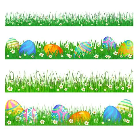 Easter borders of green grass and eggs Stock Illustration