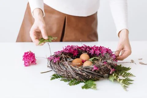 Easter bouquet in the form of a nest Stock Photos