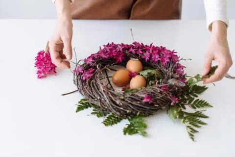 Easter bouquet in the form of a nest Stock Photos