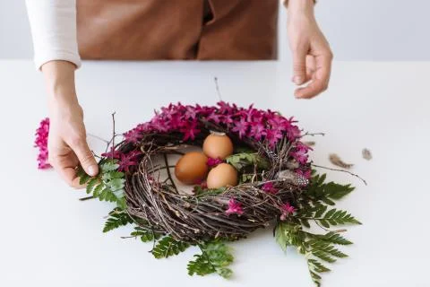 Easter bouquet in the form of a nest Stock Photos