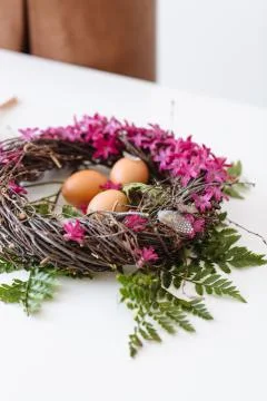 Easter bouquet in the form of a nest Stock Photos