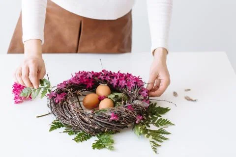 Easter bouquet in the form of a nest Stock Photos