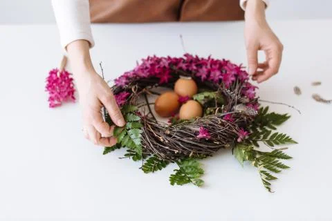 Easter bouquet in the form of a nest Stock Photos