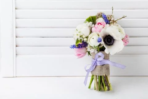 Easter bouquet on white shutter Stock Photos