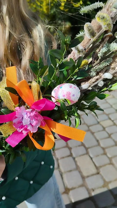 Easter bouquet with willow branches Stock Footage 336804843