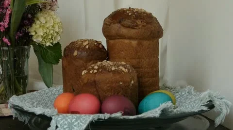 Easter bread and eggs 스톡 동영상 10880166